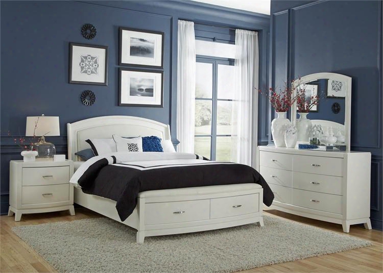 Avalon Ii Collection 205-br-ksbdmn 4-piece Bedroom Set With King Storage Bed Dresser Mirror And Night Stand In White Truffle