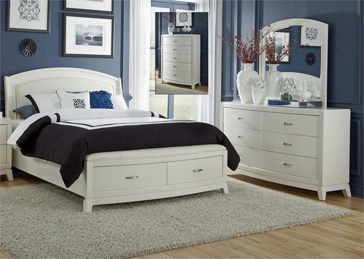 Avalon Ii Collection 205-br-qsbdmc 4-piece Bedroom Set With Queen Storage Bed Dresser Mirror And Chest In White Truffle