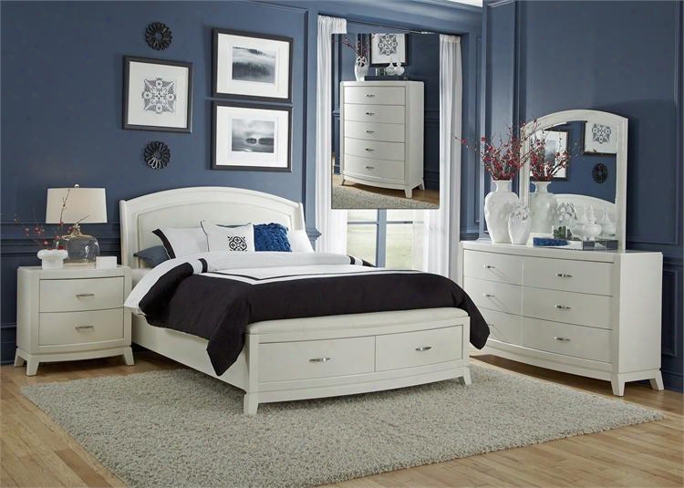 Avalon Ii Collection 205-br-qsbdmcn 5-piece Bedroom Set With Queen Storage Bed Dresser Mirror Chest And Night Stand In White Truffle