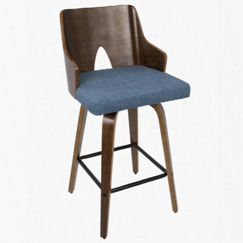 B26-aria Wl+bu Ariana 26& Quot; Mid-century Modern Counter Stool+ In Walnut And Blue