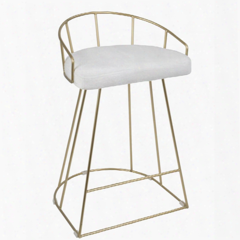 B26-cnry Au+w2 Canary Contemporary Counter Stool In Gold An Dwhite Mohair Fabric - Set Of