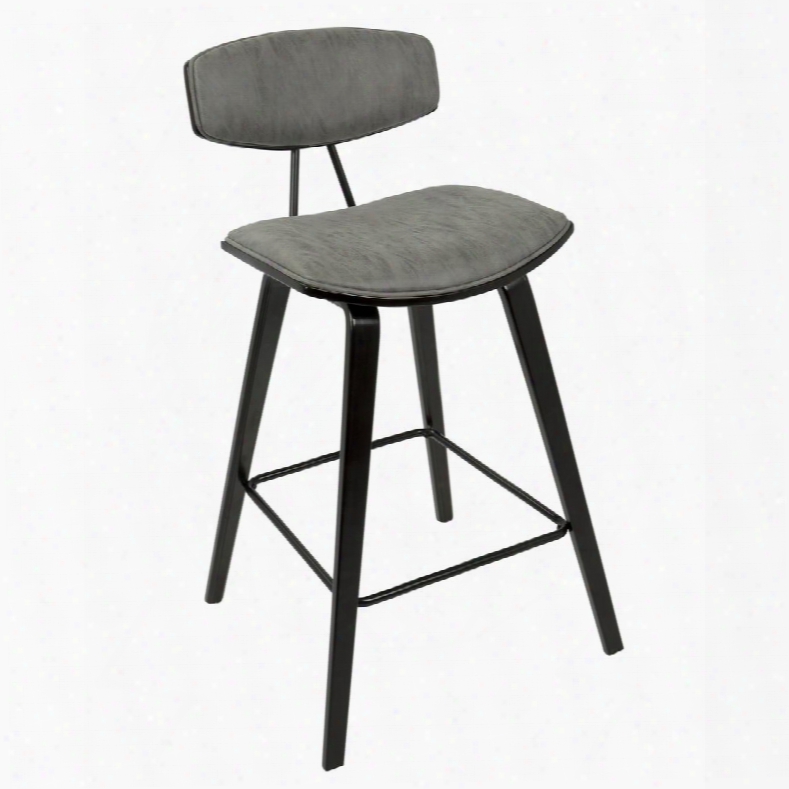 B26-dmto E+gy2 Damato 26" Mid-century Modern Counter Stool In Espresso With Grey Fabric - Set Of