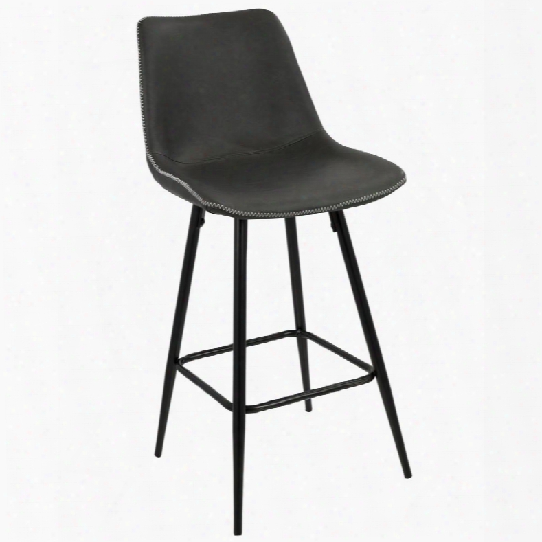 B26-drng Bk+gy2 Durango Contemporary 26" Counter Stool With Black Frame And Grey Vintage Pu Leather - Set Of
