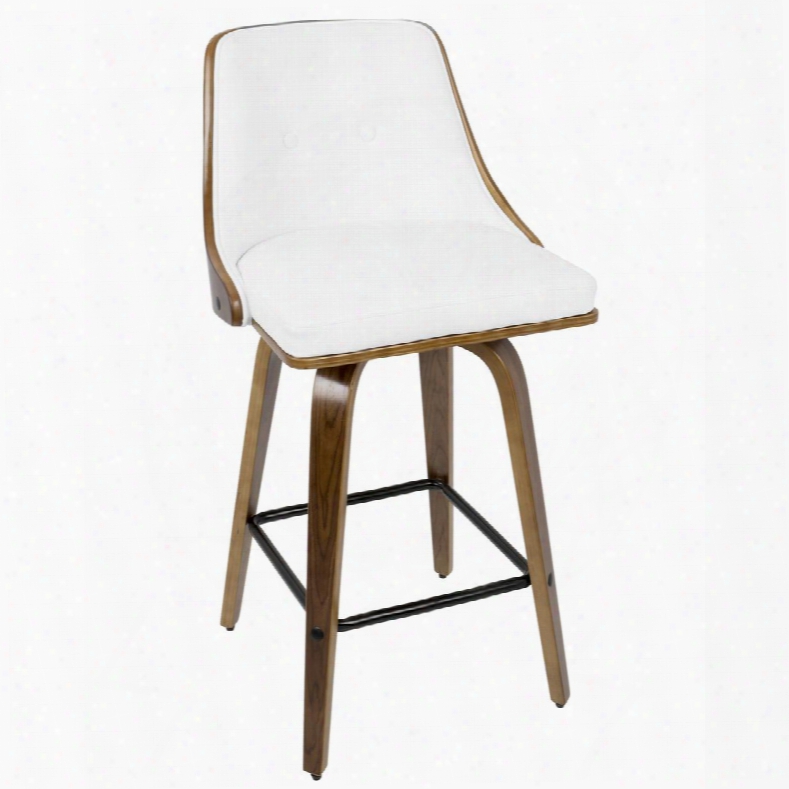 B26-gnn Wl+w Gianna 26" Mid-century Modern Couner Stool+ In Walnut  An White Pu