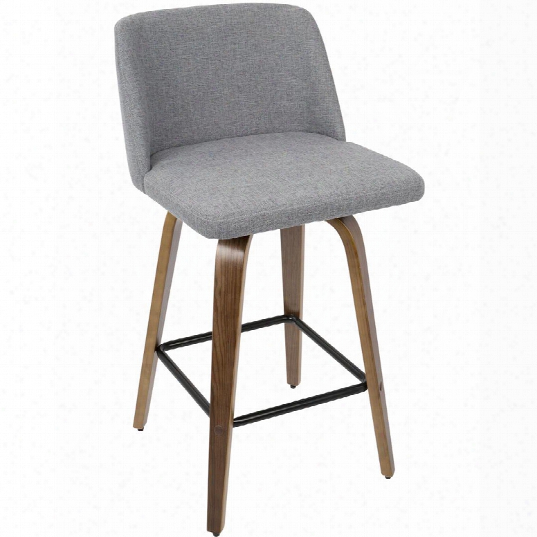 B26-trno Wl+gy Toriano Mid-century Modern Counter Stool In Walnut And Grey