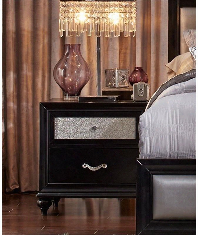 Barzini Collection 200892 25" Nightstand With 2 Drawers Metallic Acrylic Drawer Front Diamond Chrome Hardware Bun Feet Asian Hardwood And Okume Veneer In