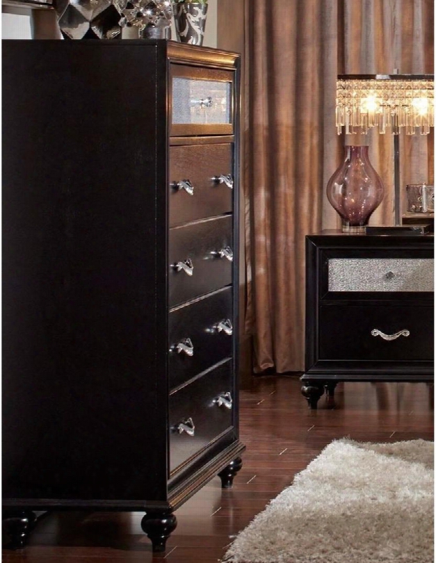 Barzini Collection 200895 35" Chest With 5 Drawers Metallic Acrylic Drawer Front Diamomd Chrome Hardware Bunfeet Asian Hardwood And Okume Veneer In Black