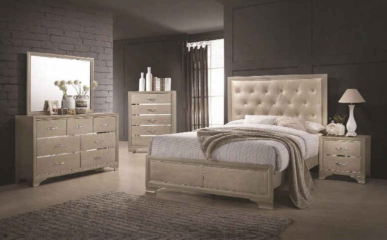 Beaumont 205291q-s5 5 Piece Set With Queen Bed Nightstand Dresser Mirror And Chest In Champagne