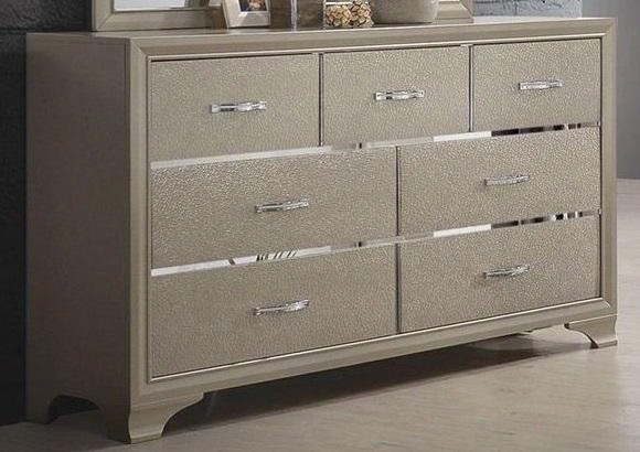 Beaumont 205293 Dresser With Asian Hardwood Polished Chrome Handles And Felt Lined Top Drawers In Champagne