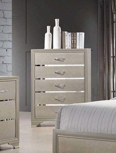 Beaumont 205295 5 Drawer Chest With Kenlin Center Drawer Glides And English Dovetail Construction In Champagne