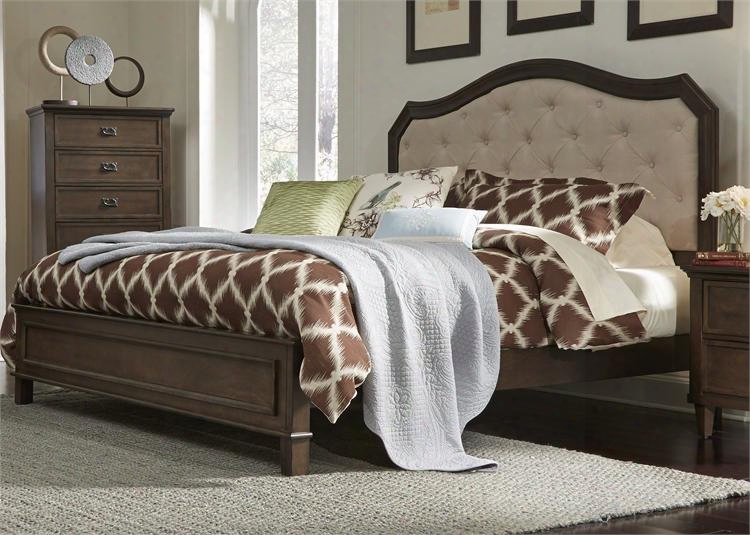 Berkley Heights Collection 102-br-kpb King Panel Bed With Arched Crown Tufted Linen Upholstered Headboard And Tapered Legs In Antique Washed Walnut