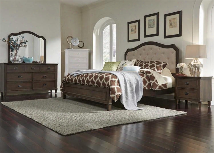 Berkley Heights Collection 102-br-kpbdmn 4-piece Bedroom Set With King Panel Bed Dresser Mirror And Night Stand In Antique Washed Walnut