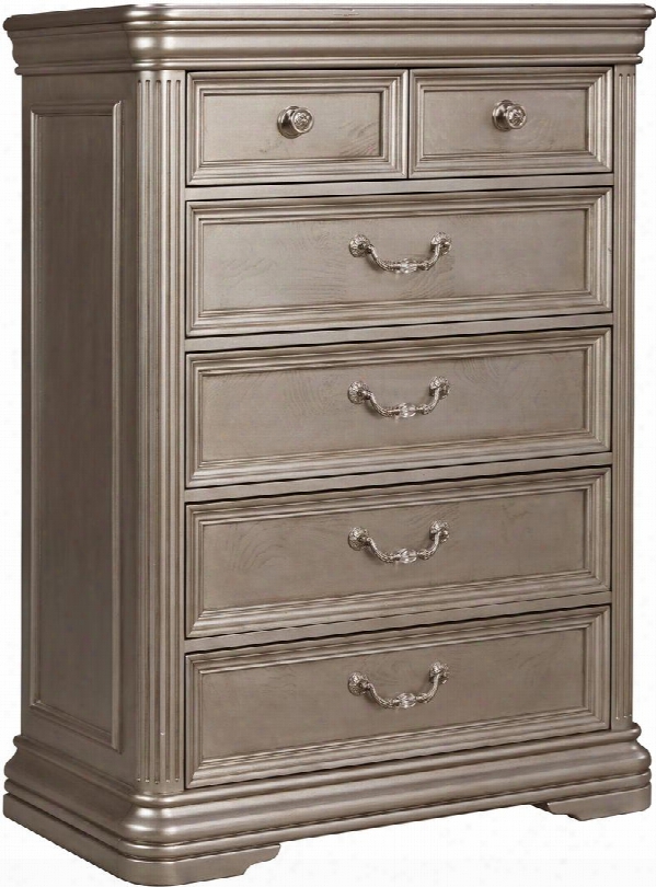 Birlanny Collection B720-46 38" Chest With 5 Drawer Scarved Moldings Fluted Pilasters Ornamental Bail Pulls Felt-lined Top Drawer With Decorative Pull