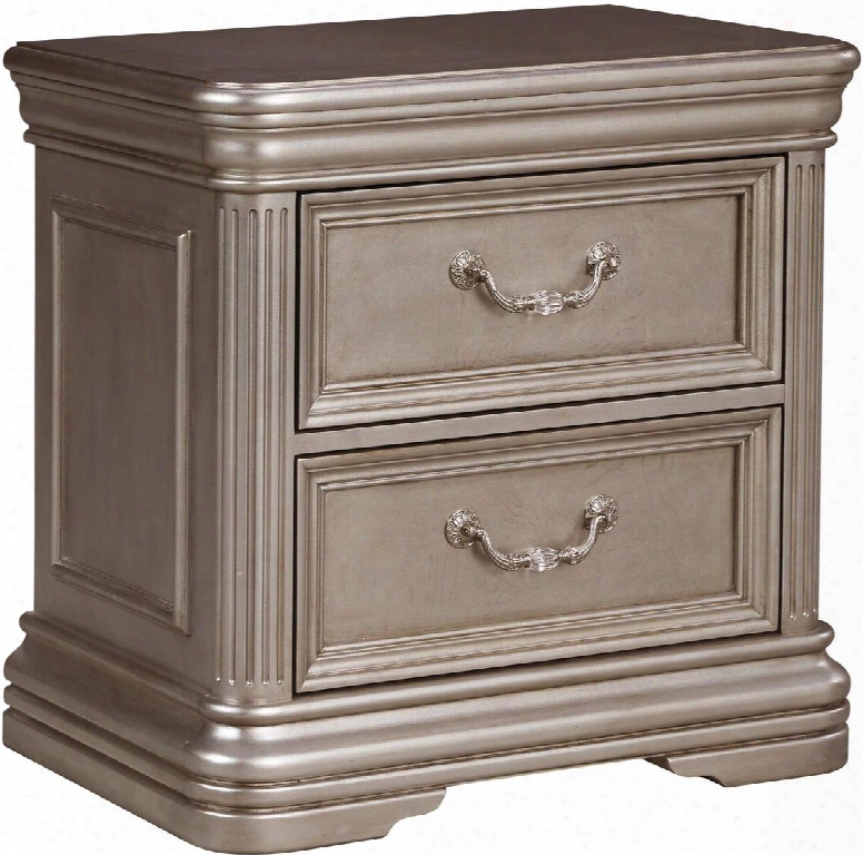 Birlanny Collection B720-92 28" Nightstand With 2 Drawers Carved Moldings Fluted Pi Lasters Ornamental Bail Pulls Felt-lined Top Drawer And Large Bracket