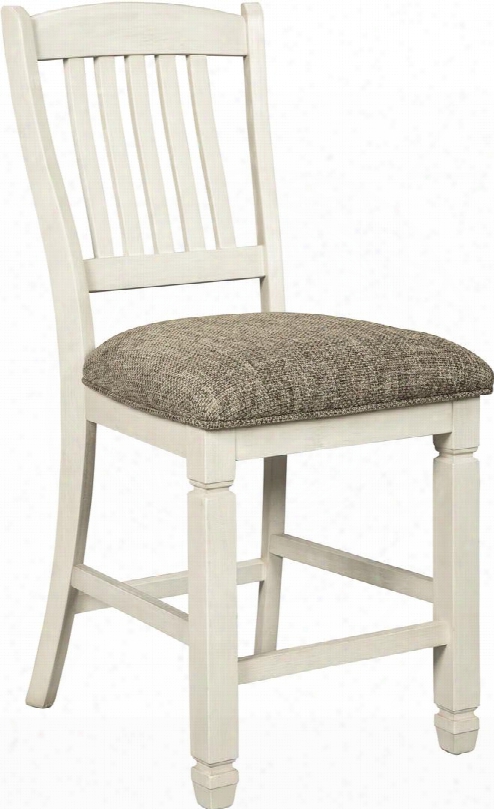 Bolanburg Assemblage D647-124 25" Barstool With Heavy Woven Fabric Upholstery Cushioned Seating Slatted Back And Stretcher Footrest In