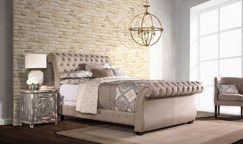 Bombay 1118bkrl King Sized Bed With Sleigh Headboard Footboard And Rails In Linen Stone