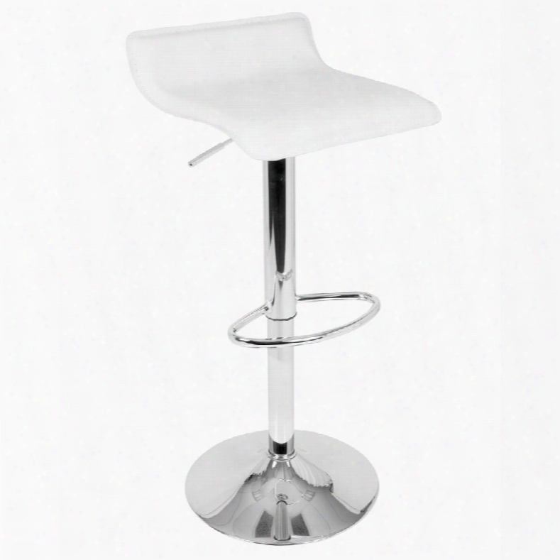 Bs-ale W2 Ale Contemporary Adjustable Barstool In White With Chrome Footrest - Set Of