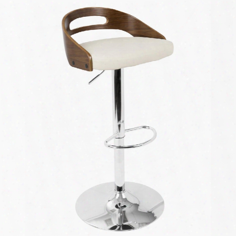 Bs-cass Wl+cr Cassis Mid-century Modern Height Adjustable Barstool In Walnut And Cream With