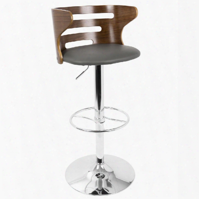 Bs-cosi Wl+gy Cosi Mid-century Modern Adjustable Barstool In Walnut And Grey With