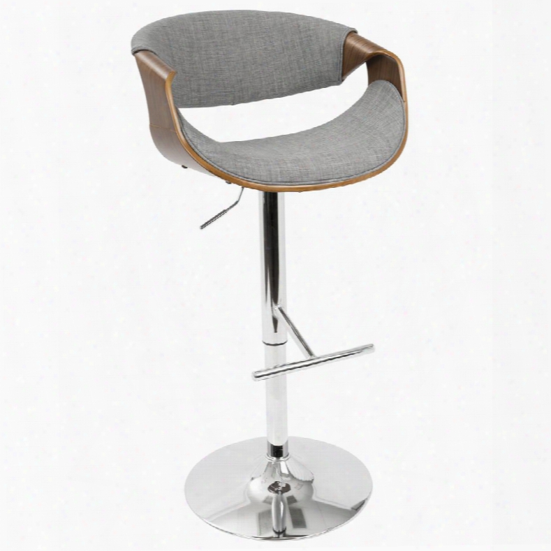 Bs-curvo Wl+lgy Curvo Mid-century Modern Adjustable Barstool In Walnut And Light Grey With