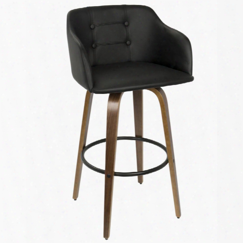 Bs-jy-brn Wl+bk Bruno Mid-century Modern Barstool With Swivel In Walnut And