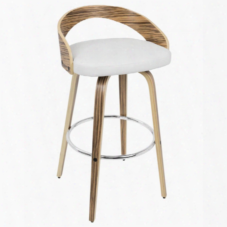 Bs-jy-grt Zb+w Grotto Mid-century Modern Barstool In Zebra Wood And White
