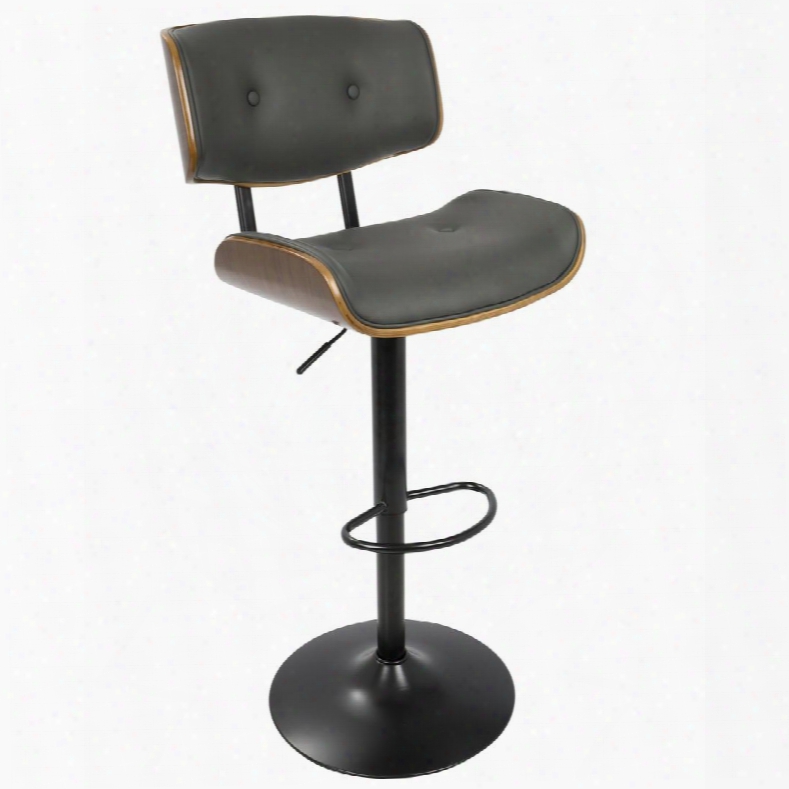 Bs-jy-lmb Wl+gy Lombardi Mid-century Modern Adjustable Barstool Ni Walnut And