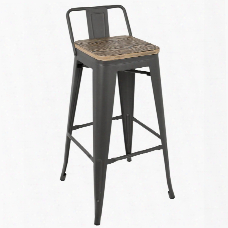 Bs-lbor Gy+bn2b Oregon Industrial Low Back Bar Stool With Grey Frame And Brown Wood - Set Of