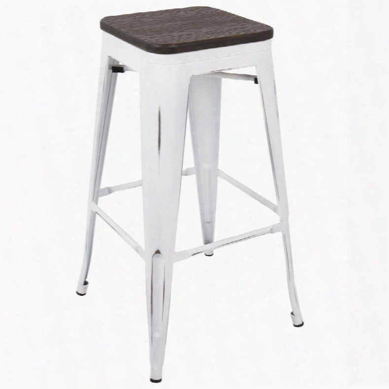 Bs-or Vw+e2 Oregon Industrial Stackable Barstool With Vintage White Frame And Espresso Wood - Set Of