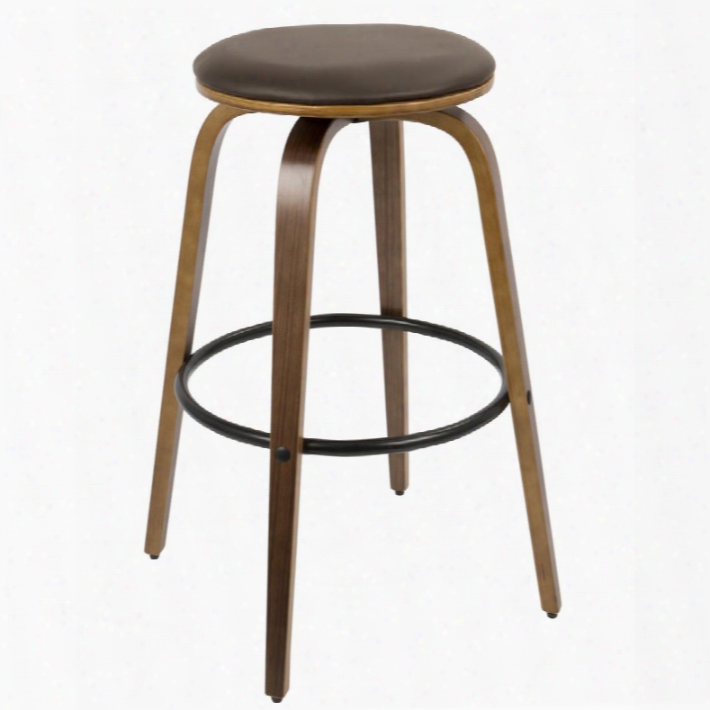 Bs-prt Wl+bn2 Porto Mid-century Modern 30" Barstool With Swivel In Walnut Wood An D Brown Pu - Set Of