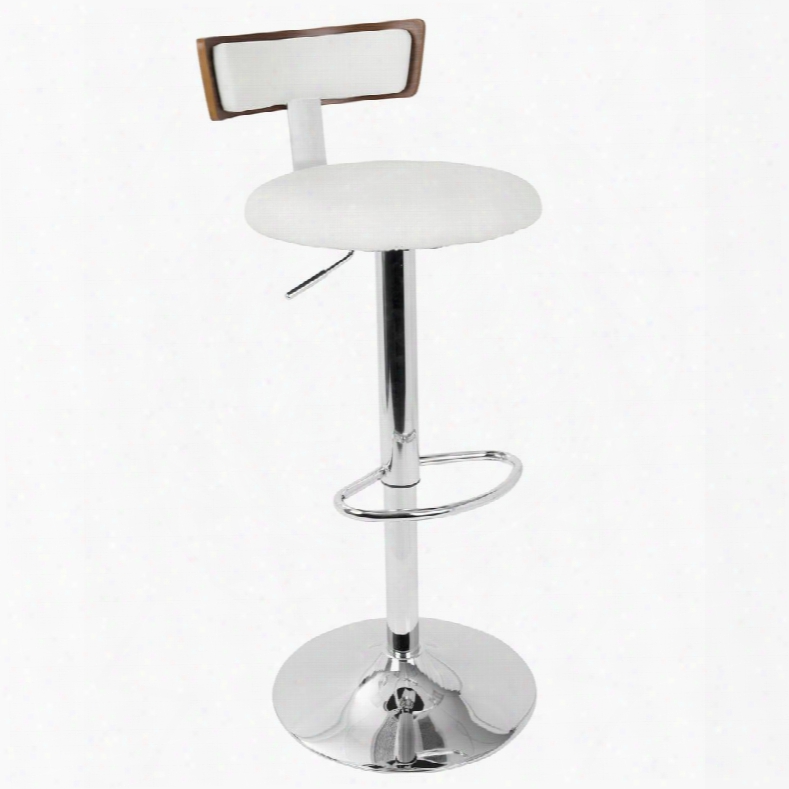 Bs-wellr Wl+w Weller Contemporary Barstool With Chrome Frame Walnut Wood And White