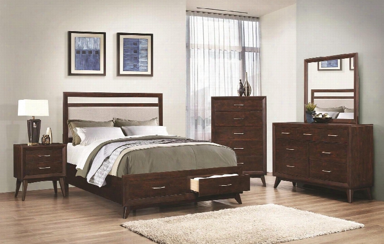 Carrington Collection 205041qset 5 Pc Bedroom Set With Queen Size Bed + Dresser + Reflector + Chest + Nightstand In Coffee