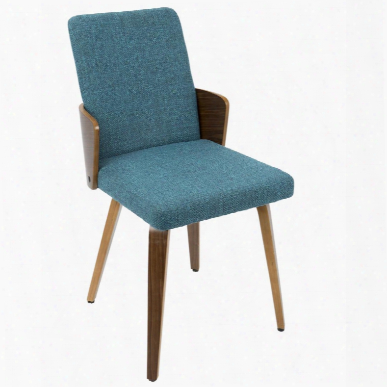 Ch-crml Wl+tl2 Carmella Mid-century Modern Dining Chair In Walnut And Teal Fabric - Set Of