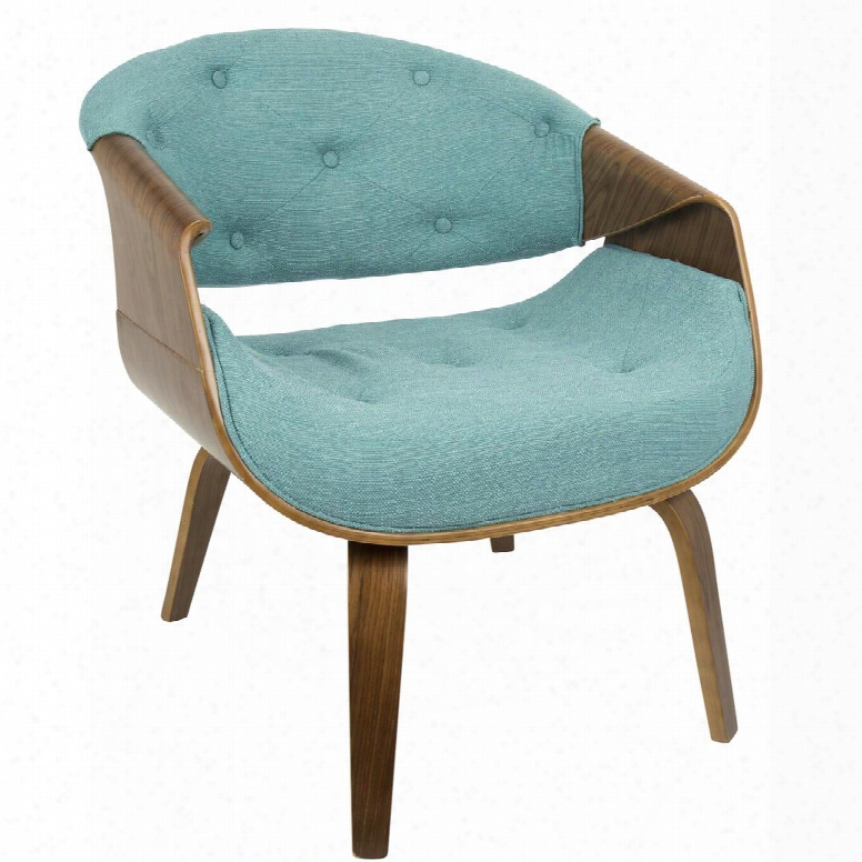 Ch-crvtft Wl+tl Curvo Mid-century Modern Accent Chair In Walnut And Teal