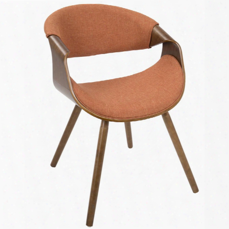 Ch-curvo Wl+o Curvo Mid-c Entury Modern Chair In Walnut With Orange Fabric