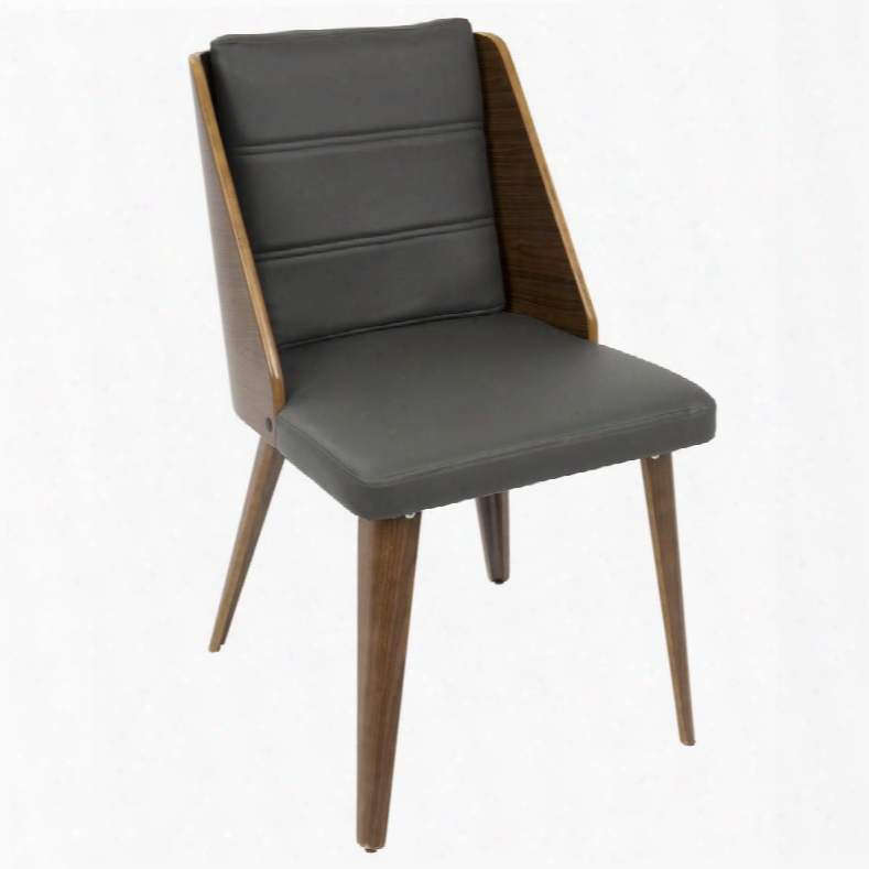 Ch-gal Wl+gy2 Galanti Mid-century Modern Dining Chair In Walnut Wood And Grey Pu - Set Of