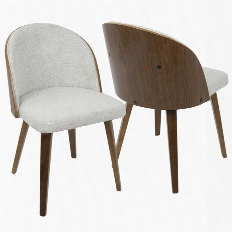 Ch-luna Wl+w2 Luna Contemporary Dining/ Accent Chair In Walnut With White Noise Fabric - Set Of