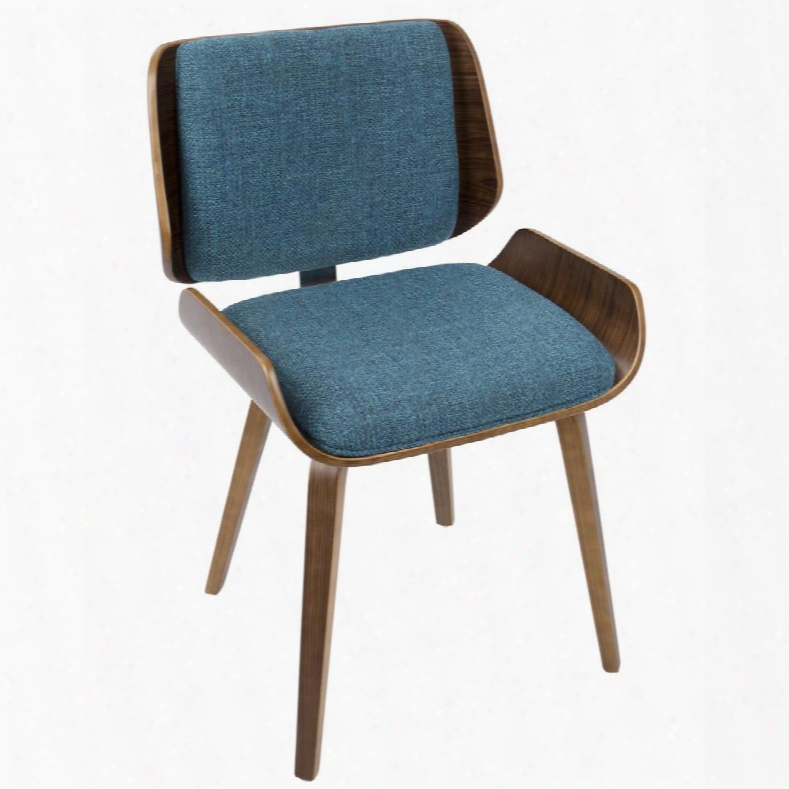 Ch-snt Wl+tq2 Santi Mid-century Modern Dining/accent Chair In Walnut Wiyh Turquoise Fabric - Set Of