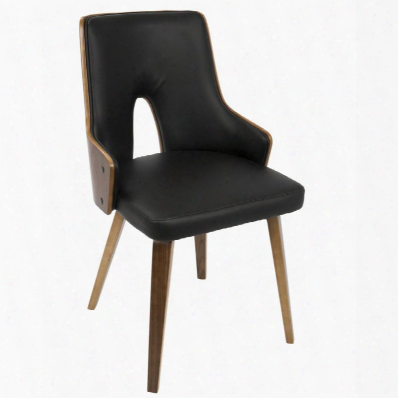 Ch-stla Wl+bk2 Stella Mid-century Modern Dining Chair In Walnut And Black Pu - Set Of