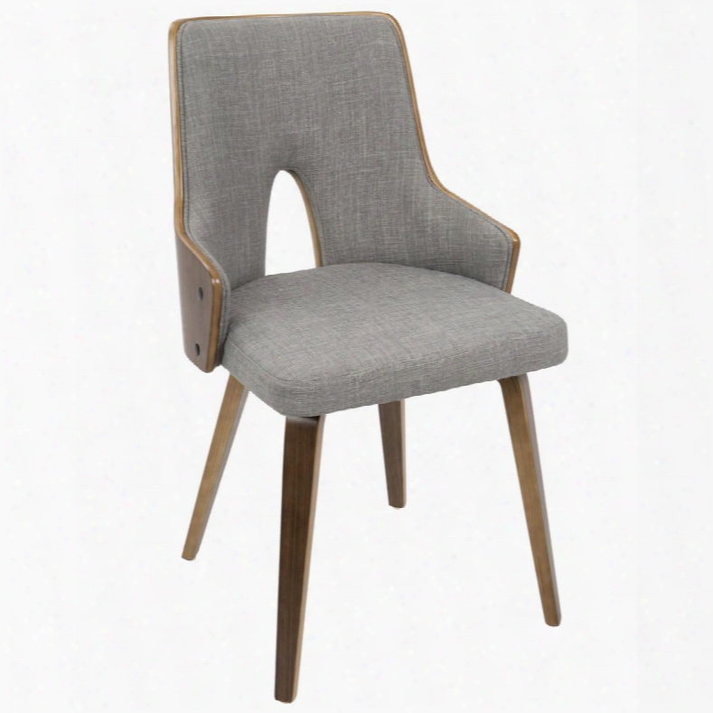 Ch-stla Wl+lgy2 Stella Mid-century Modern Padded Chair In Walnut And Light Grey - Set Of