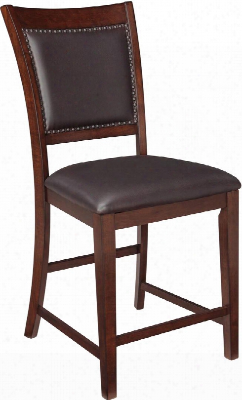 Collenburg Collection D564-124 25" Barstool With Faux Leather Upholstery Cushioned Seating And Back Nailhead Trim And Stretcher Footrest In Dark