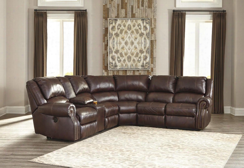 Collinsville Collection U72100-40-57-19-77-19-41 6-piece Sectional Sofa With Left Arm Facing "0" Wall Recliner Storage Console 2x Armless Recliners Wedge