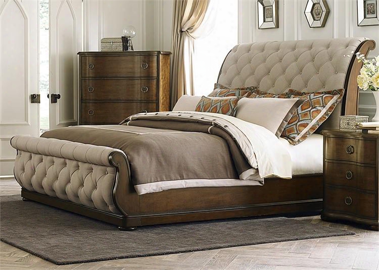 Cotswold Collection 545-br-ksl King Sleigh Bed With Sleigh Headboard And Footboard Tufted Linen Upholstery And Bun Feet In Cinnamon