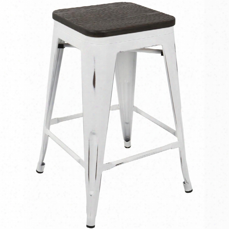 Cs-or Vw+e2 Oregon Industrial Stackable Counter Stool With White Frame And Espresso Wood - Set Of