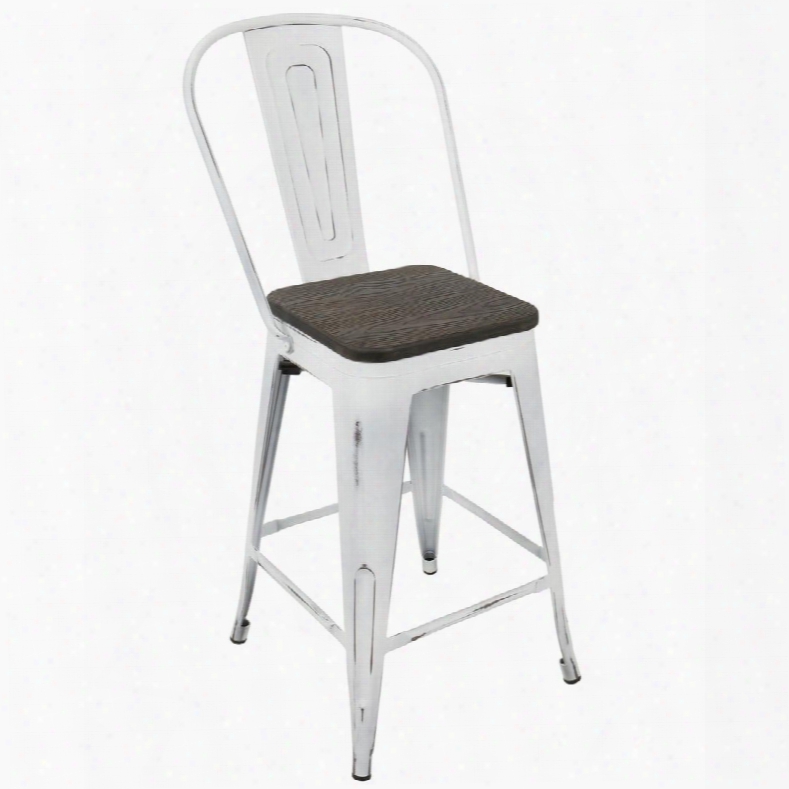 Cs-orhb Vw+e2 Oregon Industrial Abstruse Back Counter Stool With Vintage White Frame And Espresso