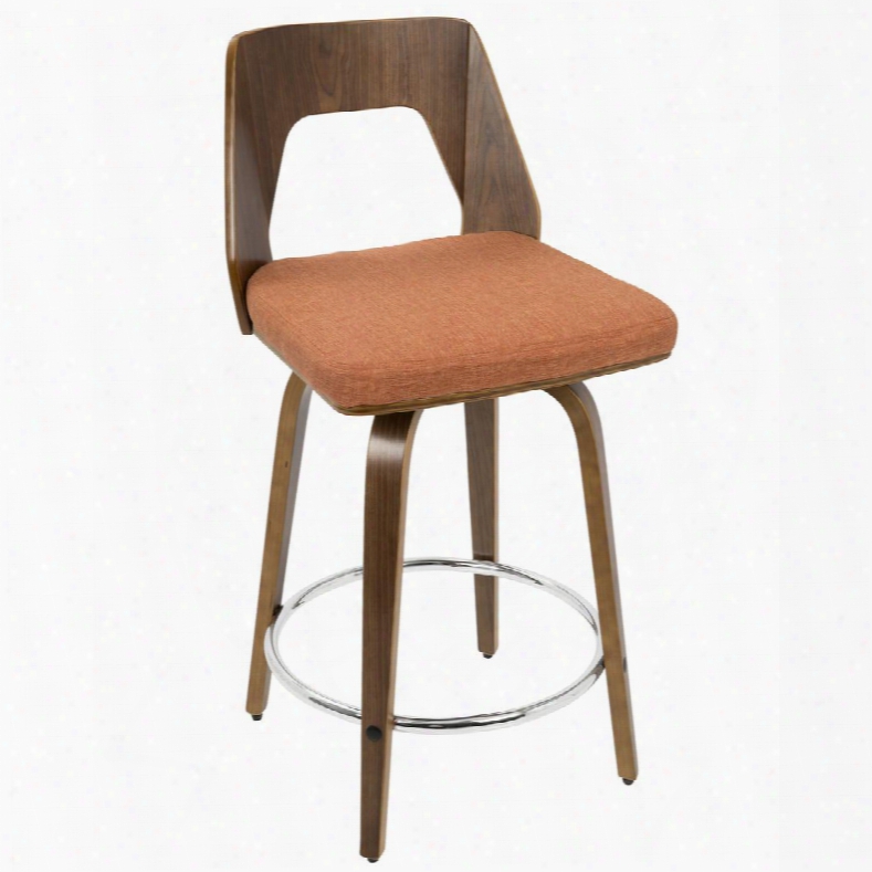 Cs-trilo Wl+o Trilogy Mid-century Modern Counter Stool In Walnut Wood And Orange