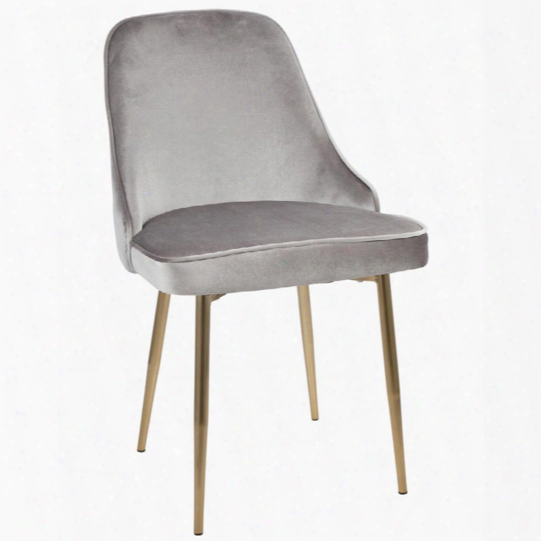 Dc-marcl Au+sv2 Marcel Contemporary Dining Chair With Gold Frame And Silver Velvet Fabric - Set Of