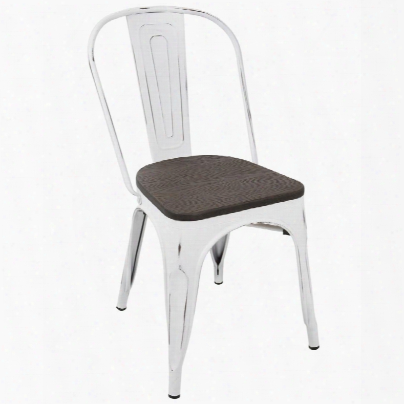 Dc-or Vw+e2 Oregon Industrial Dining Chair With Vintage White Frame And Espresso Wood - Set Of