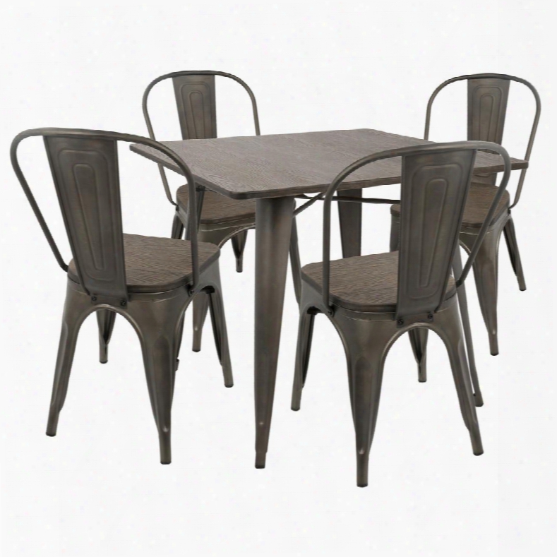 Ds-or5 An+e Oregon 5pc Industrial Farmhouse Dining Set In Antique And