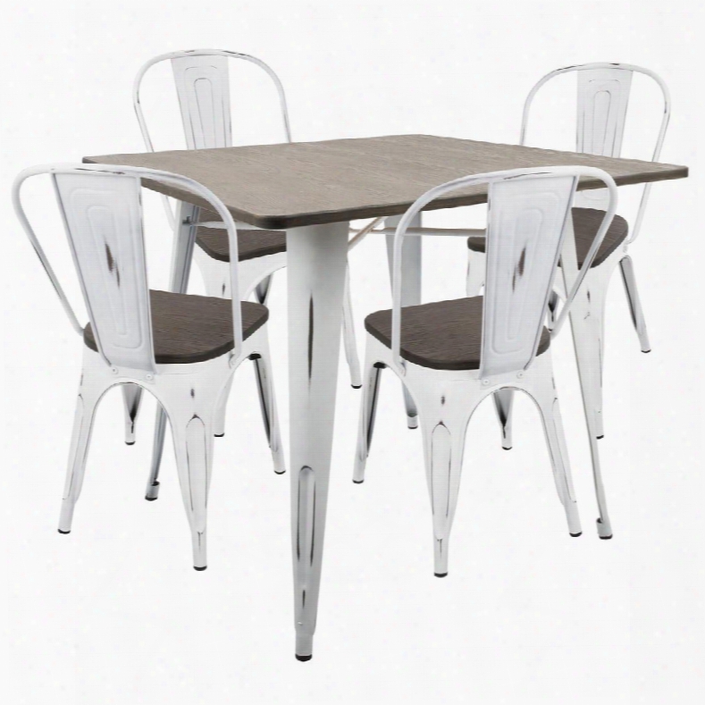 Ds-or5 Vw+e Oregon 5pc Industrial Farmhouse Dining Set In Vintage White And